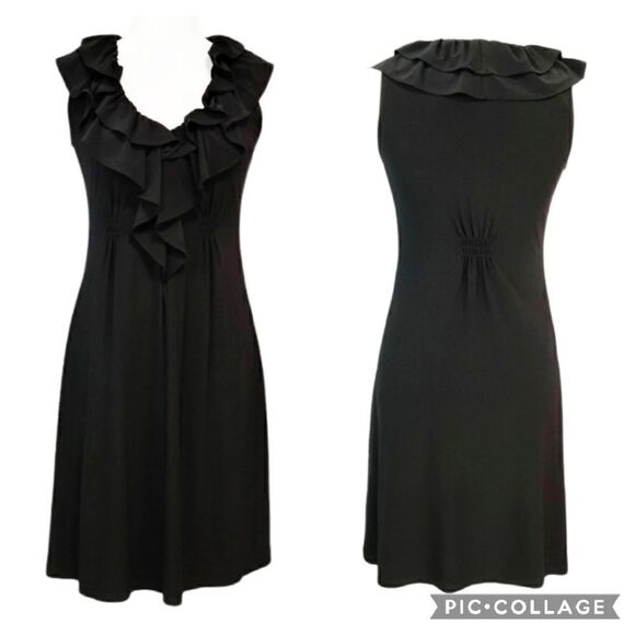 Tiana B. Ruffle V-Neck Collar Black Fit & Flare Dress Silhouette Extra Small XS - Picture 3 of 16